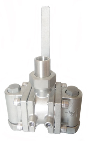Válvula de bola criogénica de tres vías de acero inoxidable con disco de explosión LNG/LOX/LN2/LAR