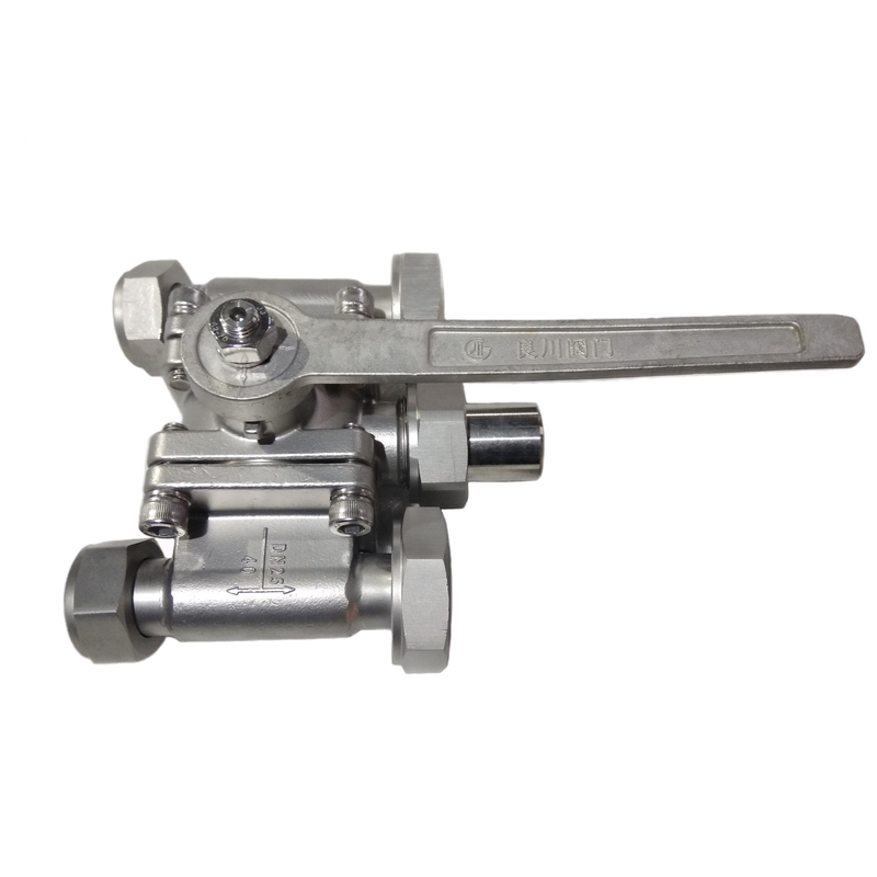 Válvula de bola criogénica de tres vías de acero inoxidable con disco de explosión LNG/LOX/LN2/LAR