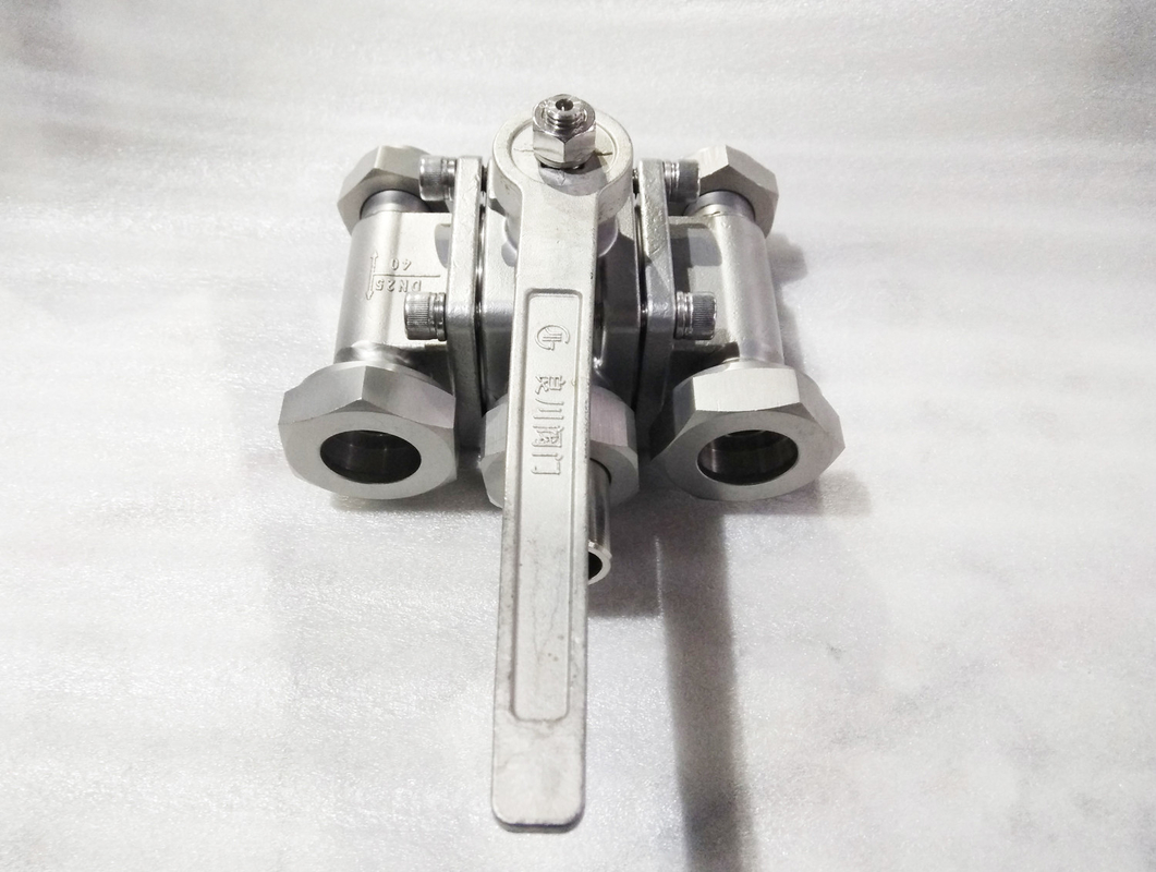 Válvula de bola criogénica de tres vías de acero inoxidable con disco de explosión LNG/LOX/LN2/LAR