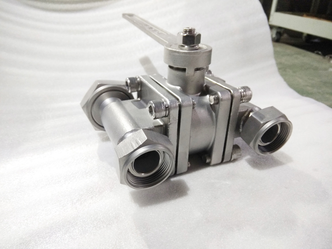 Válvula de bola criogénica de tres vías de acero inoxidable con disco de explosión LNG/LOX/LN2/LAR